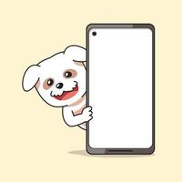 Cartoon character cute dog and smartphone vector