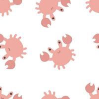 Seamless pattern with cartoon crab. flat style vector. Hand drawing for kids. sea world. baby design for fabric, textile, print, wrapper vector