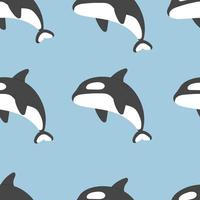 Seamless pattern with cartoon killer whale, decor elements. Colorful vector for kids, flat style. Hand drawing, animals. sea life. Baby design for fabric, textile, print, wrapper