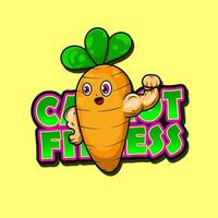 Cute carrot mascot with muscular arms. vector