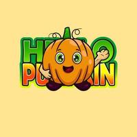 Cute pumpkin mascot with text background. Free vector isolated pumpkin.