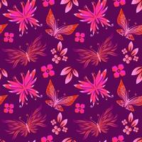 Abstract seamless pattern with butterflies, flowers and leaves vector