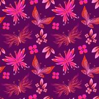 Abstract seamless pattern with butterflies, flowers and leaves vector