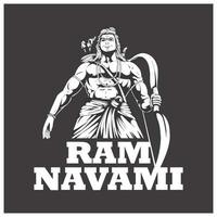 illustration of Lord Rama with bow arrow. Happy Ram Navami. Black Background vector