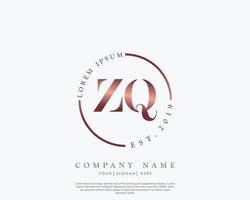 Initial letter ZQ Feminine logo beauty monogram and elegant logo design, handwriting logo of initial signature, wedding, fashion, floral and botanical with creative template vector