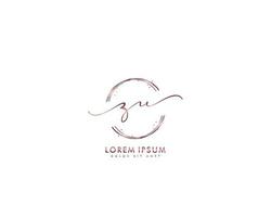 Initial letter ZU Feminine logo beauty monogram and elegant logo design, handwriting logo of initial signature, wedding, fashion, floral and botanical with creative template vector