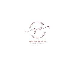 Initial letter ZW Feminine logo beauty monogram and elegant logo design, handwriting logo of initial signature, wedding, fashion, floral and botanical with creative template vector