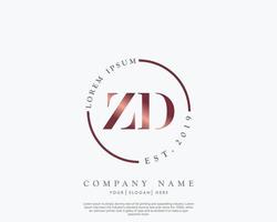 Initial letter ZD Feminine logo beauty monogram and elegant logo design, handwriting logo of initial signature, wedding, fashion, floral and botanical with creative template vector