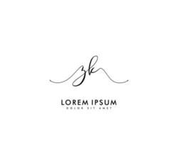 Initial letter ZK Feminine logo beauty monogram and elegant logo design, handwriting logo of initial signature, wedding, fashion, floral and botanical with creative template vector