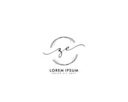 Initial letter ZE Feminine logo beauty monogram and elegant logo design, handwriting logo of initial signature, wedding, fashion, floral and botanical with creative template vector