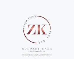 Initial letter ZK Feminine logo beauty monogram and elegant logo design, handwriting logo of initial signature, wedding, fashion, floral and botanical with creative template vector