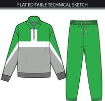 Colorblock jacket with half zipper and jogger flat editable technical sketch vector file.