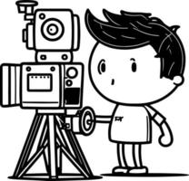 Outline Illustration of Kid Boy Film maker vector