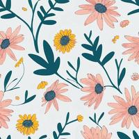 Seamless pattern with hand drawn flowers. Floral background. vector