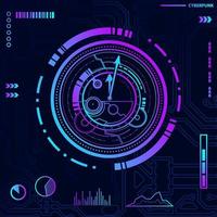 Digital screen clock cyberpunk technology design with dark background. Abstract vector illustration.