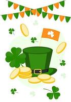 Saint Patricks Day greeting card. St Patricks Day party vector flyer. March 17. Happy St Patricks day banner illustration.