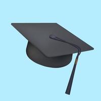 Graduate college, high school or university cap isolated on blue background. Vector 3d degree ceremony hat banner. Black educational student cap 3D vector illustration. Vector icon. Back to school