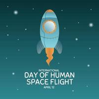 International day human space flight. 12 April Cosmonautics Day banner with rocket. Horizontal web banner. vector