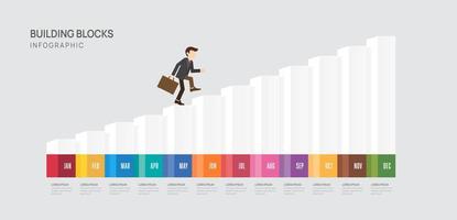 Infographic template for business. 12 Months Block Project plan schedule chart Timeline diagram, gantt progress steps milestone presentation vector graph.