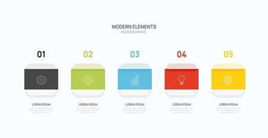 Infographic Timeline Squre elements diagram template for business. 5 successive Steps Modern roadmap with squre topics, flat vector infographics, flow charts.