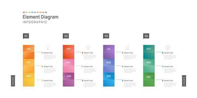 Infographic template for business. 12 Months modern Timeline element diagram calendar, 4 quarter steps milestone presentation vector infographic.