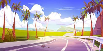 Summer tropical background with palm and road vector