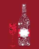Wine bottle on a red background. A vector illustration