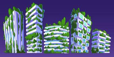 Set of futuristic eco buildings isolated on blue vector