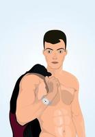 el hombre con un desnudo torso, con horas en un mano vector