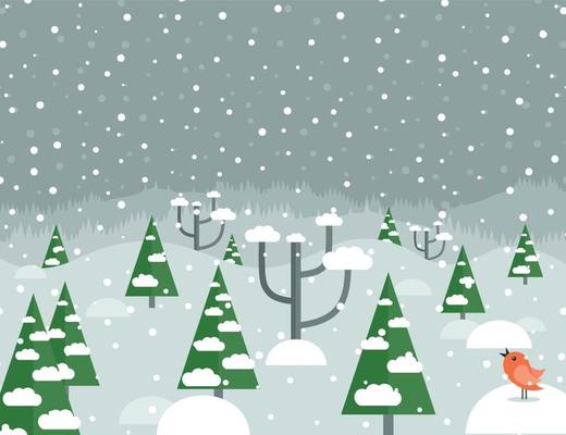 Snow in the woods. Vector illustration
