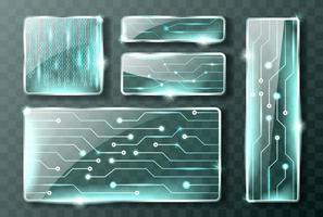Glass technology banners, realistic micro circuit vector