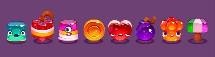 Cute jelly cartoon characters for game or app vector