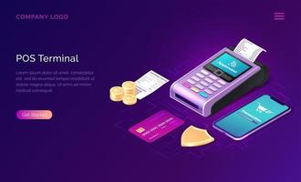 pos terminal seguridad, isométrica negocio concepto vector