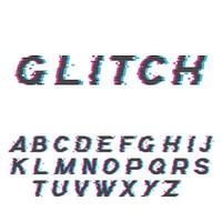 Glitch font or distorted abc, trendy latin typeset vector