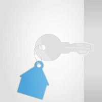 The key with the house is inserted into the lock. A vector illustration