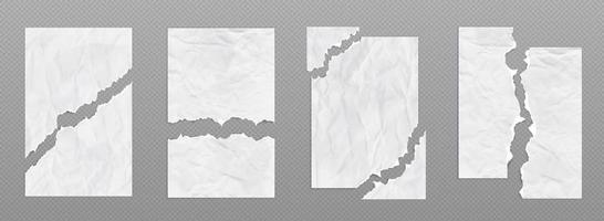 Crumpled torn paper sheets with uneven edges set vector