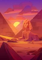 Egyptian desert, ancient sphinx sculpture, pyramid vector