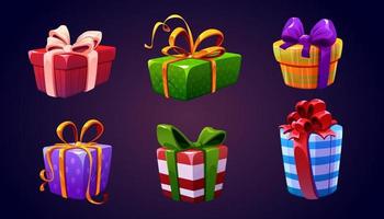 Set of closed gift boxes with bow on background vector