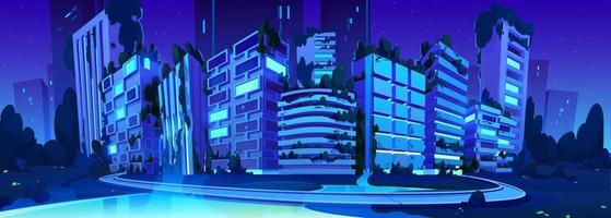 Futuristic smart night city with eco buildings vector