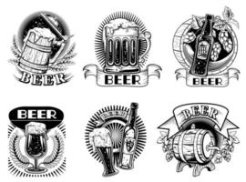 Beer icons or badges with foaming alcohol drink vector