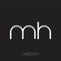 MH Initial Letter Split Lowercase Logo Modern Monogram Template Isolated on Black White vector