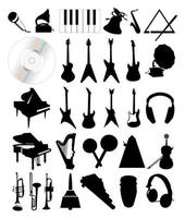 Collection of silhouettes of musical instruments. A vector illustration
