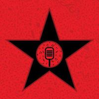 Star with a microphone on a red background. A vector illustration