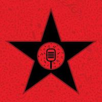 Star with a microphone on a red background. A vector illustration