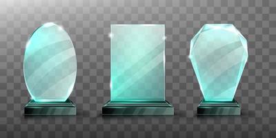 Glass trophy or acrylic winner award realistic vector