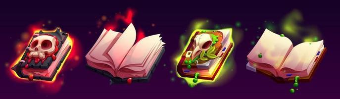 Open and closed magic spell books collection vector