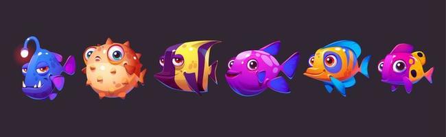 Cute cartoon fish isolated underwater characters vector