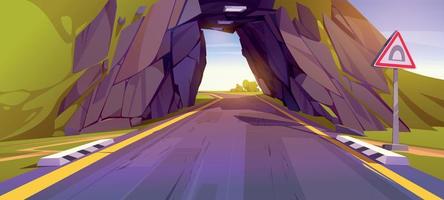 Cartoon road going through tunnel in mountain vector