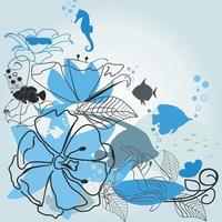 Blue sea background with fishes. A vector illustration