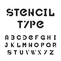 Stencil typeface, black modular round alphabet vector